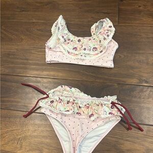 SweetHoney Light Pink Floral Ruffle Bikini Set